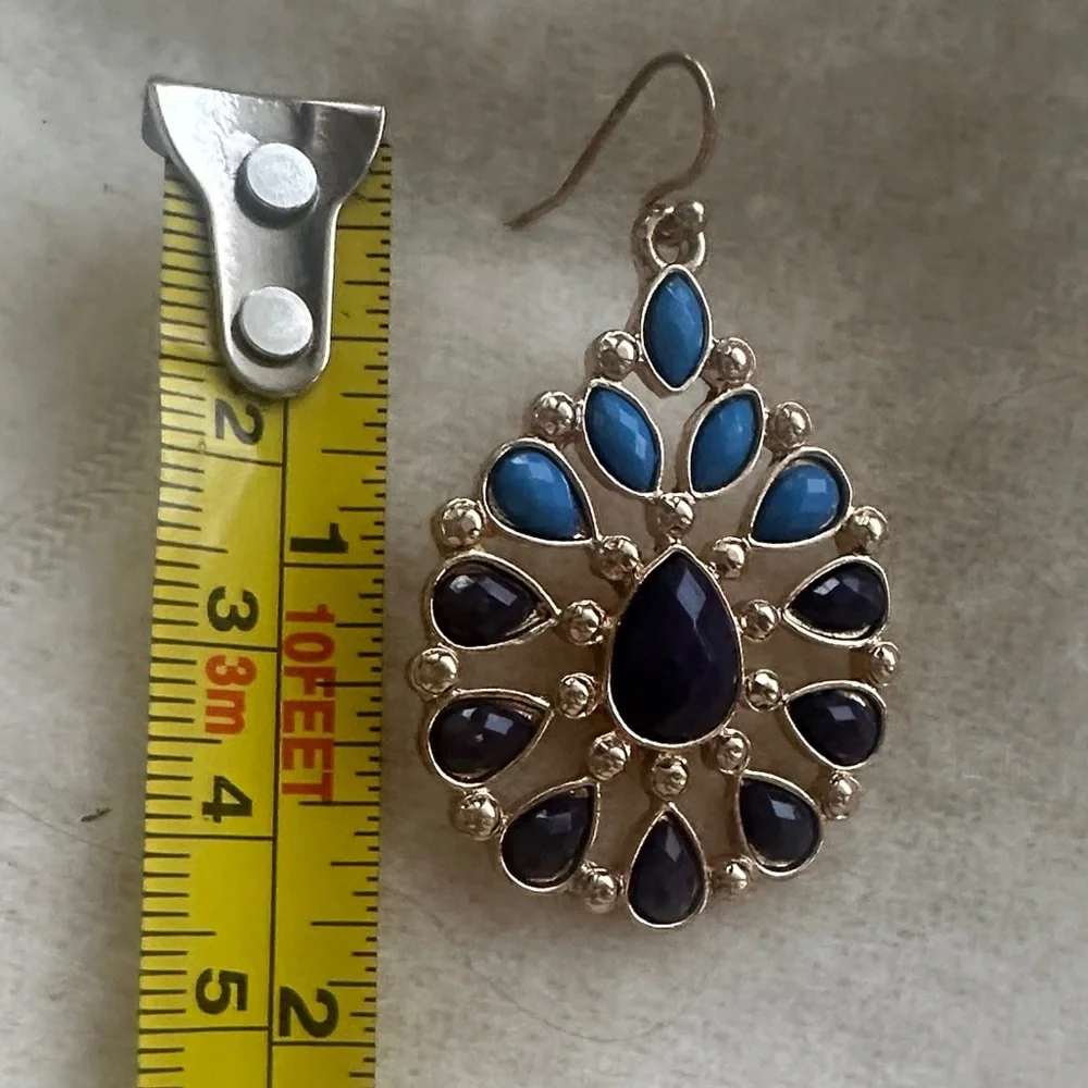 Blue and Black Faceted Teardrop Earrings